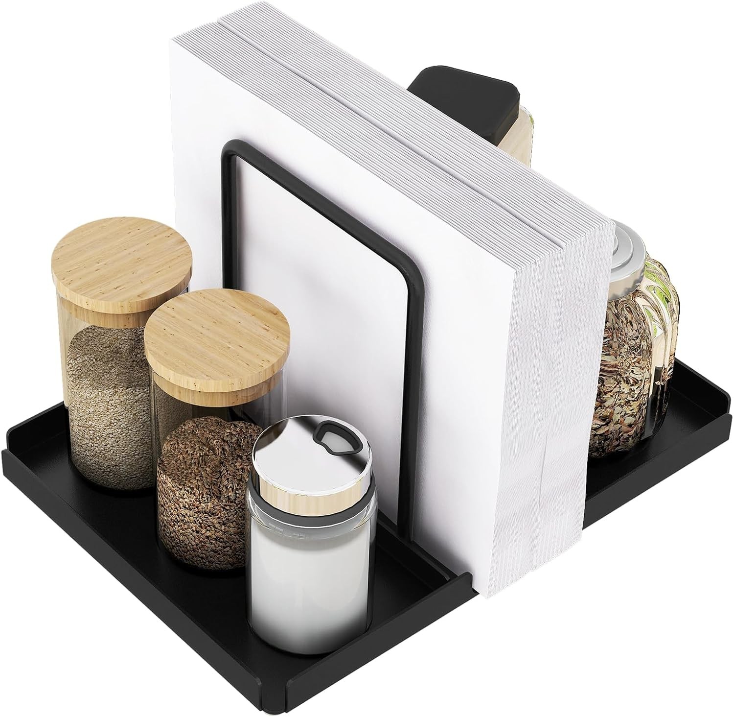 Black Metal Napkin Holder With Salt Pepper Shakers Caddy