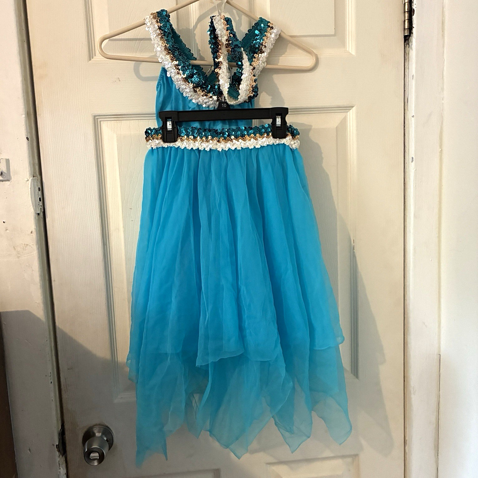 Vintage 80s Dance Costume Art Stone Girls L Blue Ballet Lyrical Handkerchief USA