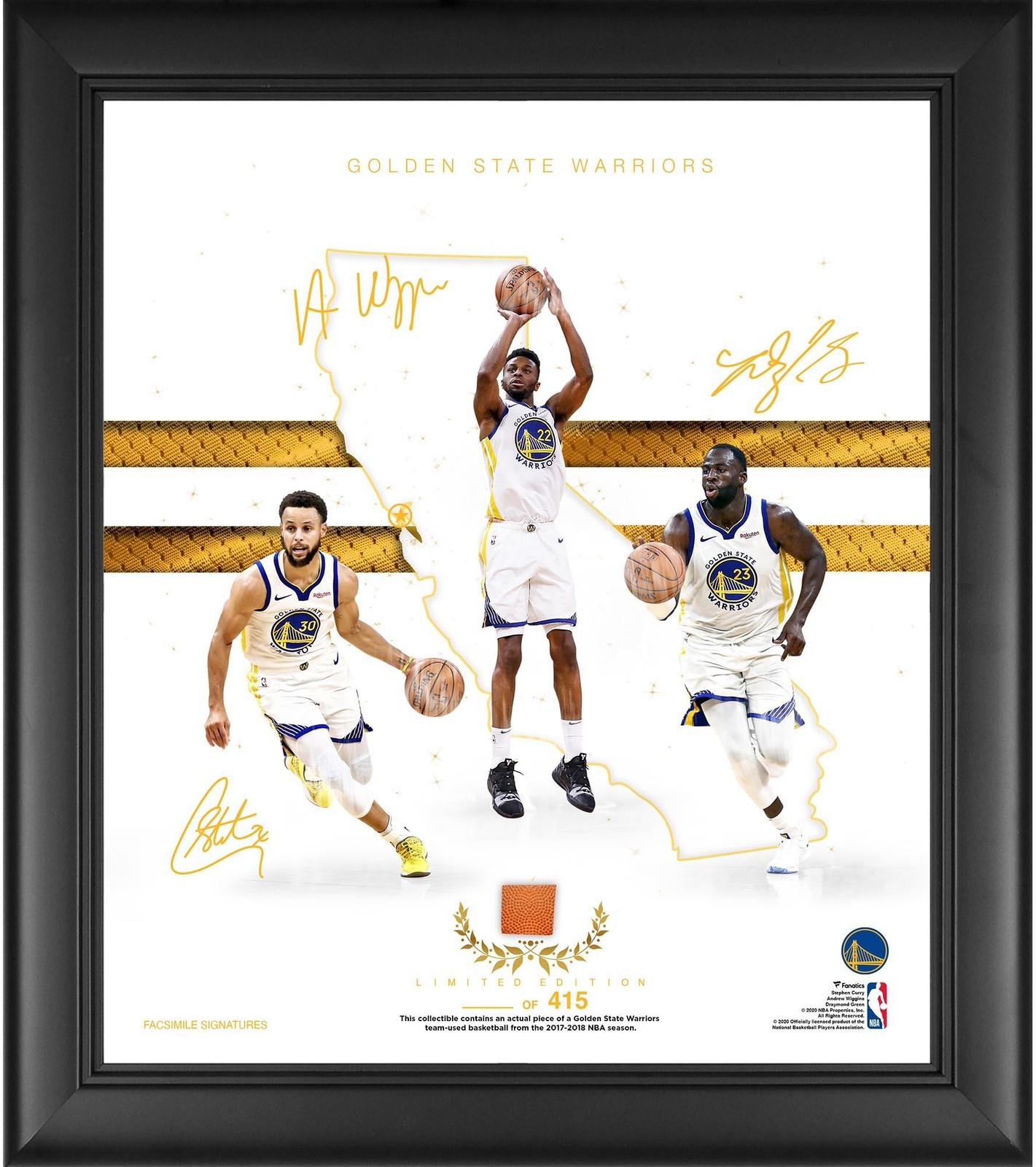 Golden State Warriors Frmd 15 x 17 Franchise Collage & Piece of GU Ball - LE 415