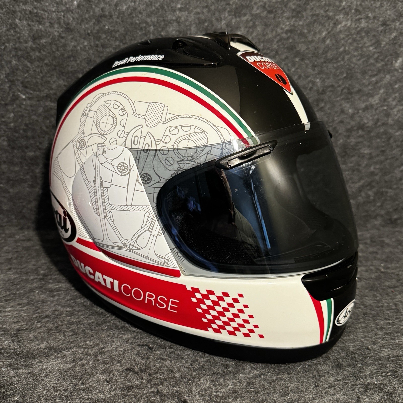 Arai Ducati Corse Rx-7 Corsair Helmet Sz L W/ Dust Bag & Extra Shield EUC Rare Arai Ducati Corse Rx-7 Corsair Helmet Sz L W/ Dust Bag & Extra Shield EUC Rare