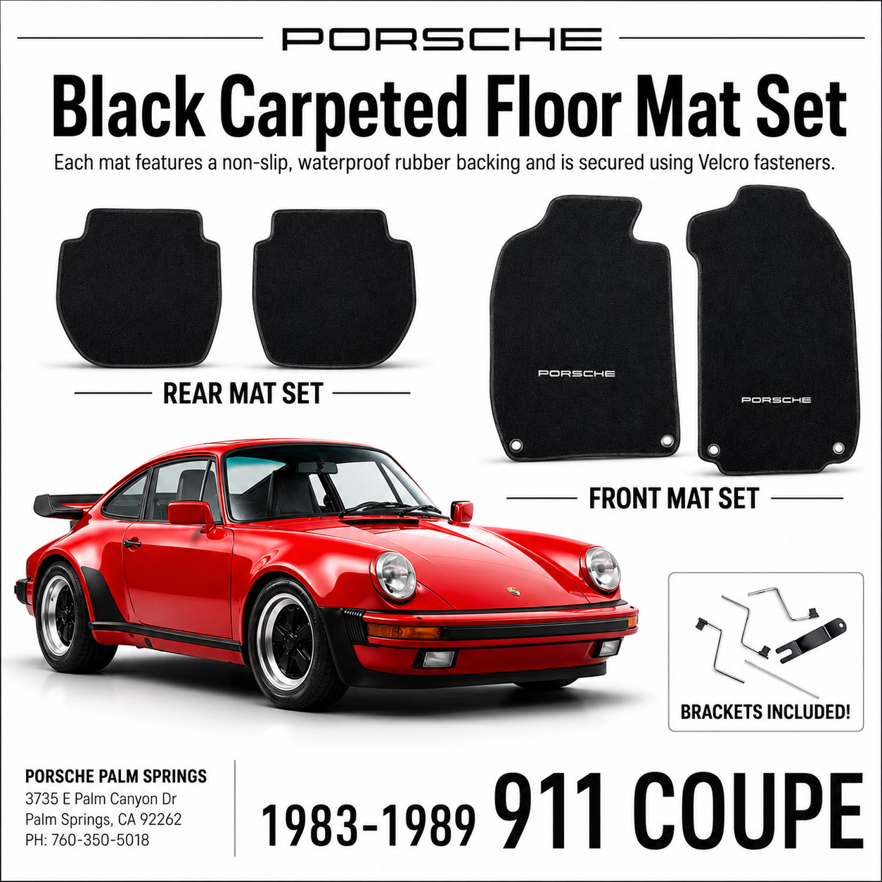 Genuine Porsche 911 Coupe Floor Mat Set Black (1983-1989)  LHD
