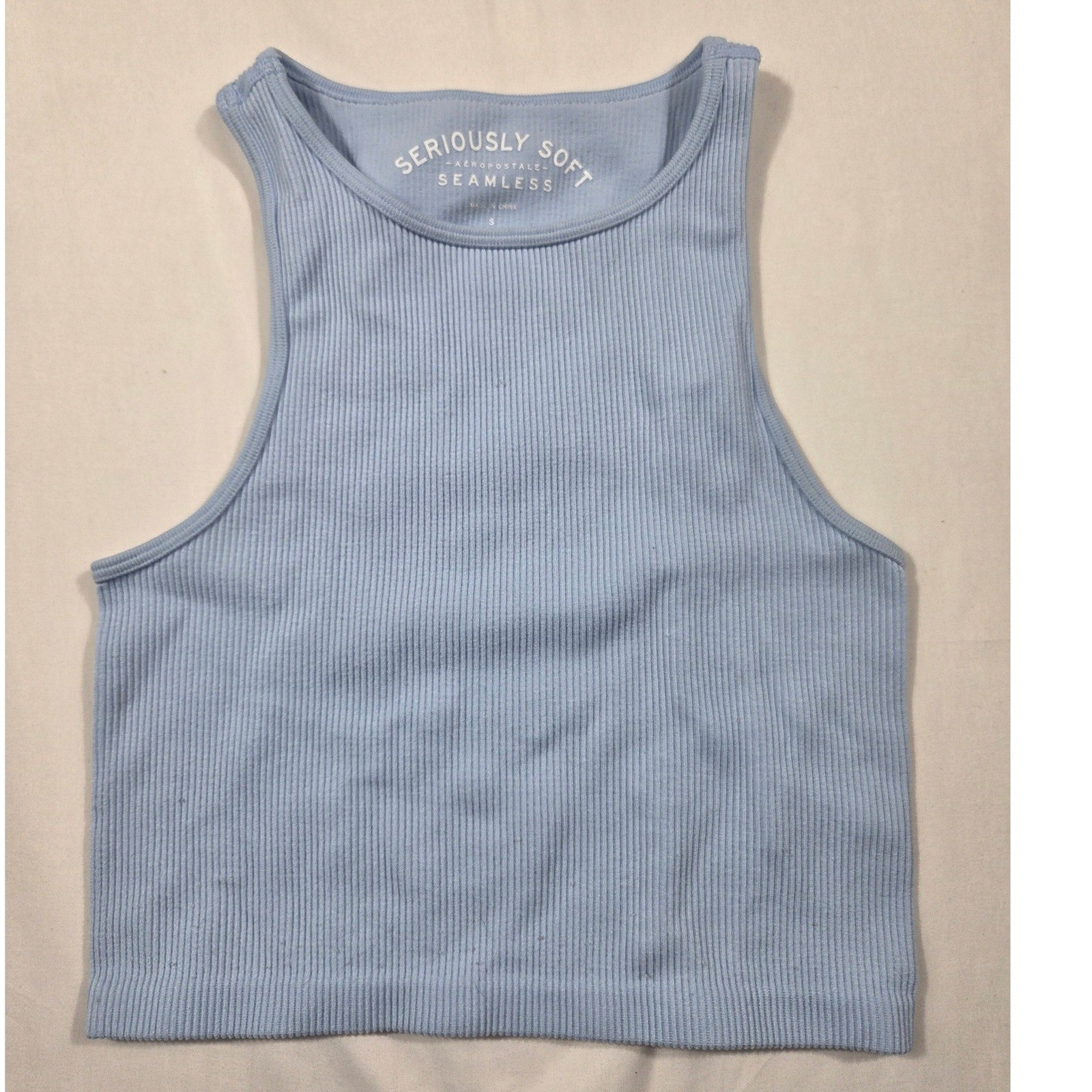 Aeropostale Seriously Soft Seamless Ribbed Crop Tank Top Blue Small