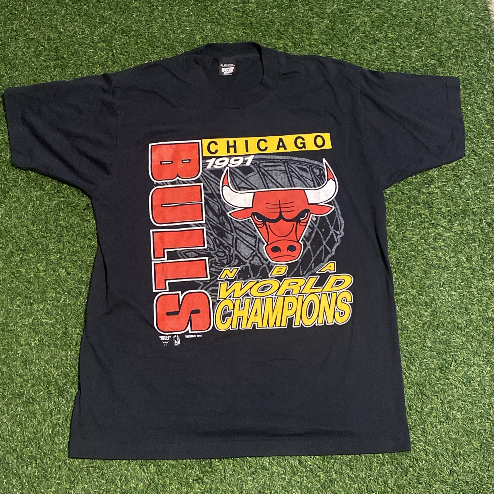 Vintage 1991 Chicago Bulls NBA World Champions T Shirt Mens XL Black USA- Gem🔥 Vintage 1991 Chicago Bulls NBA World Champions T Shirt Mens XL Black USA- Gem🔥