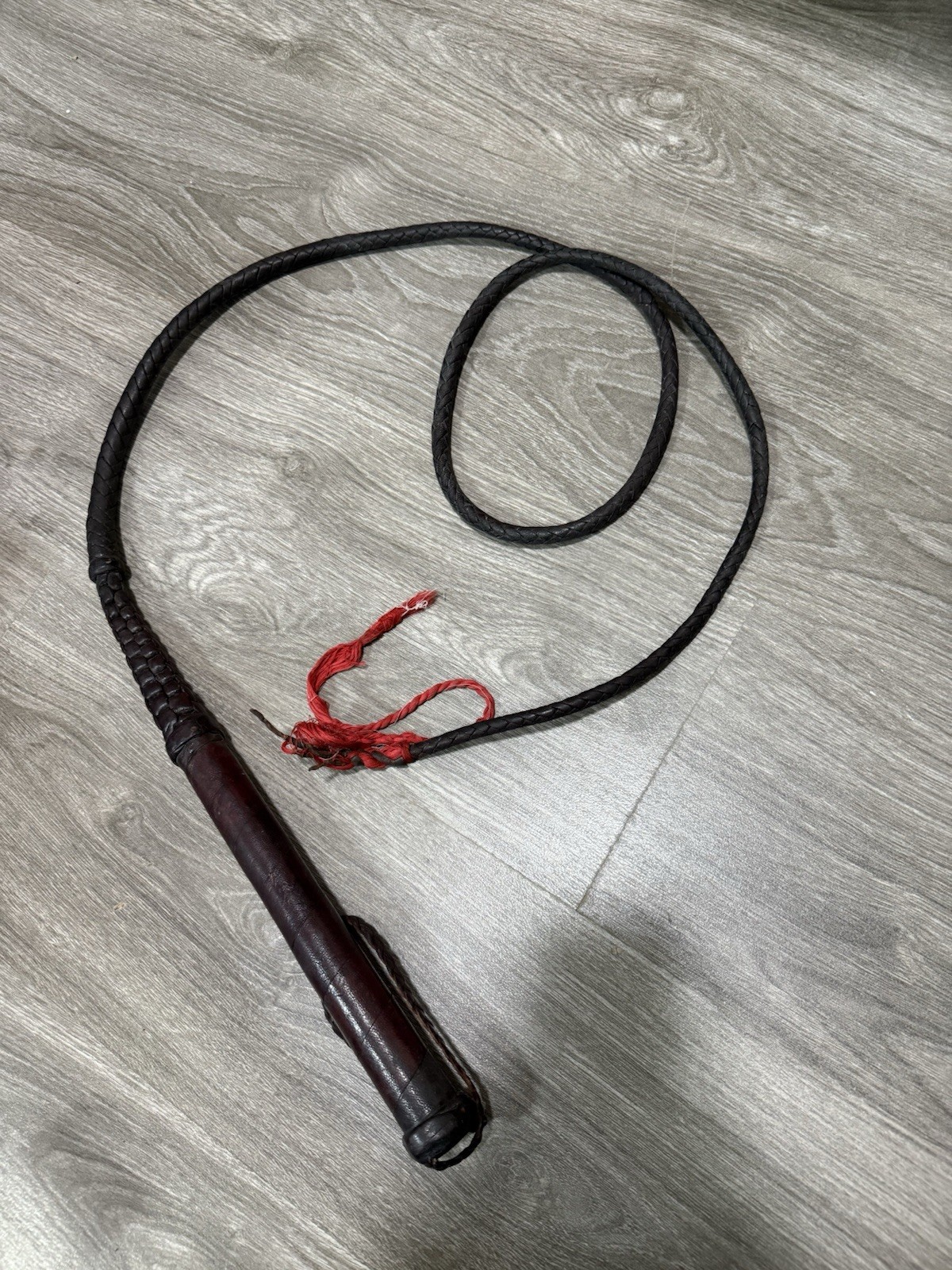 Vintage Braided Leather Bullwhip 63” Lash Dark Brown Horse Ranch Western Whip
