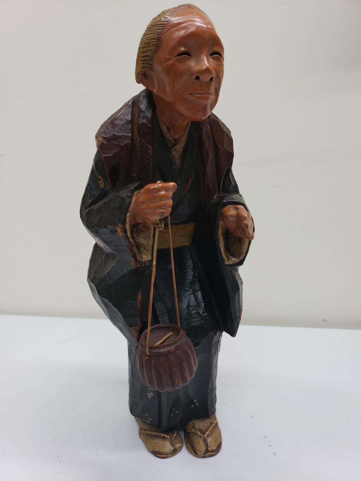 Antique Chinese Polychrome Hand Carved Wooden Lady Figurine 10\