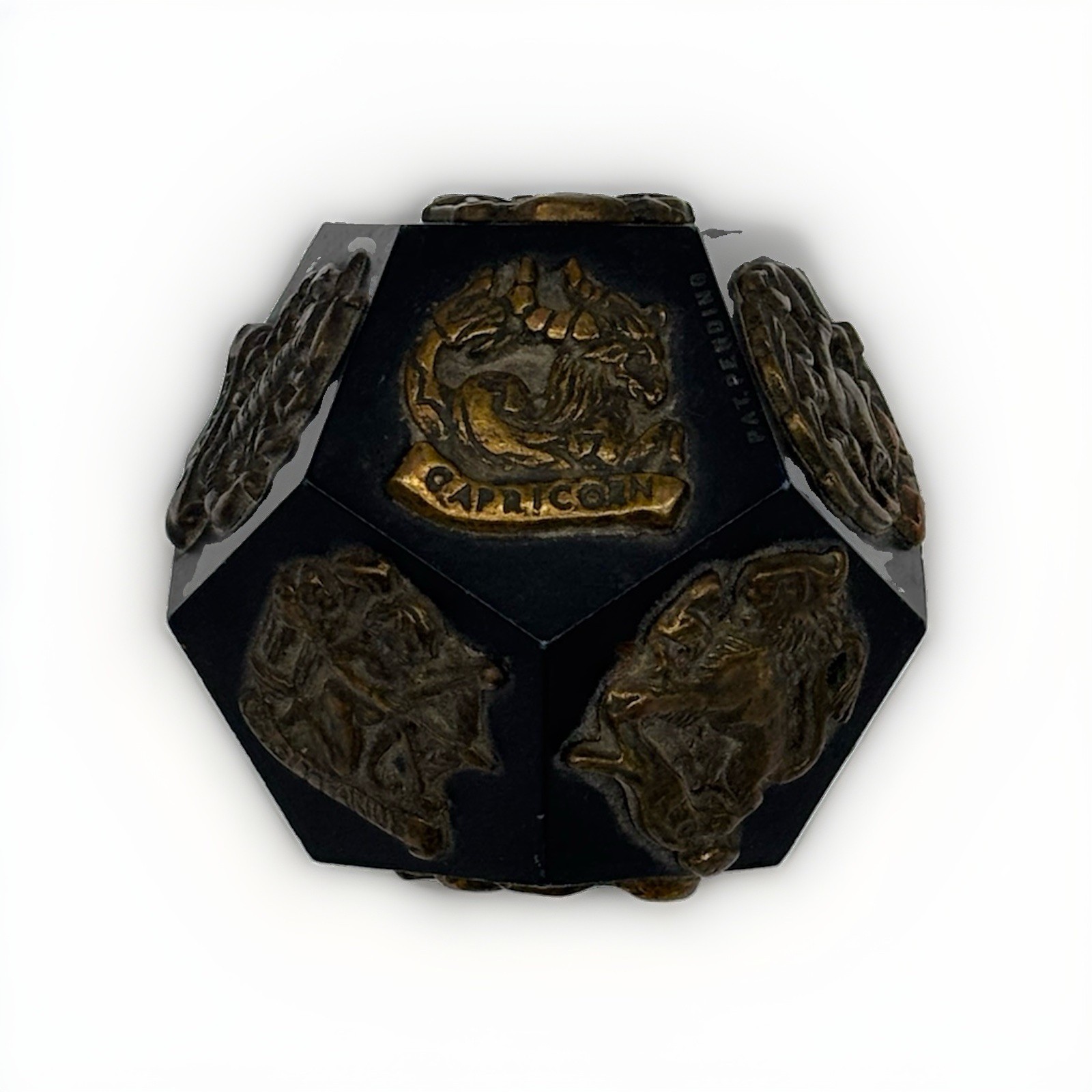 Vintage Mid-Century Modern Zodiac Dodecahedron Fortune Telling Paperweight