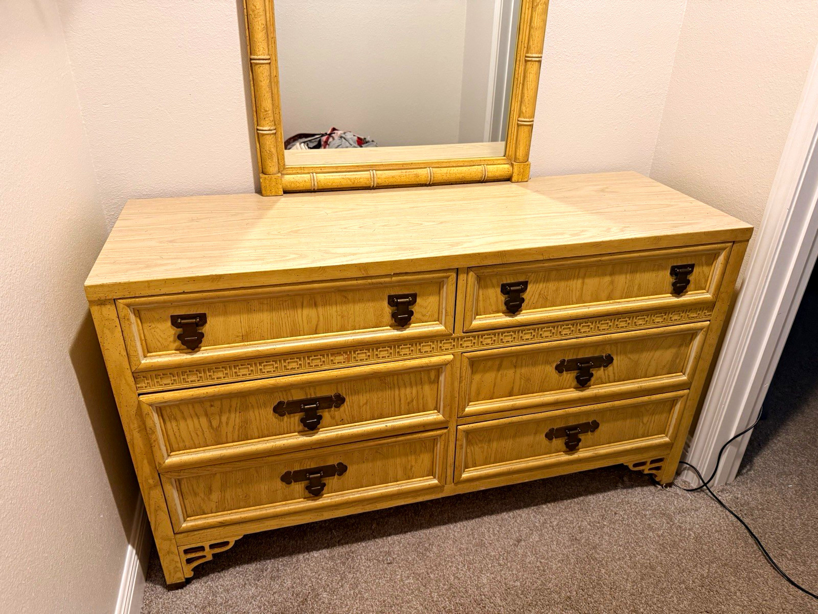 Dixie Shangri La 6-Drawer Dresser w/ Mirror, Light Wood Tone, Beige Dixie Shangri La 6-Drawer Dresser w/ Mirror, Light Wood Tone, Beige