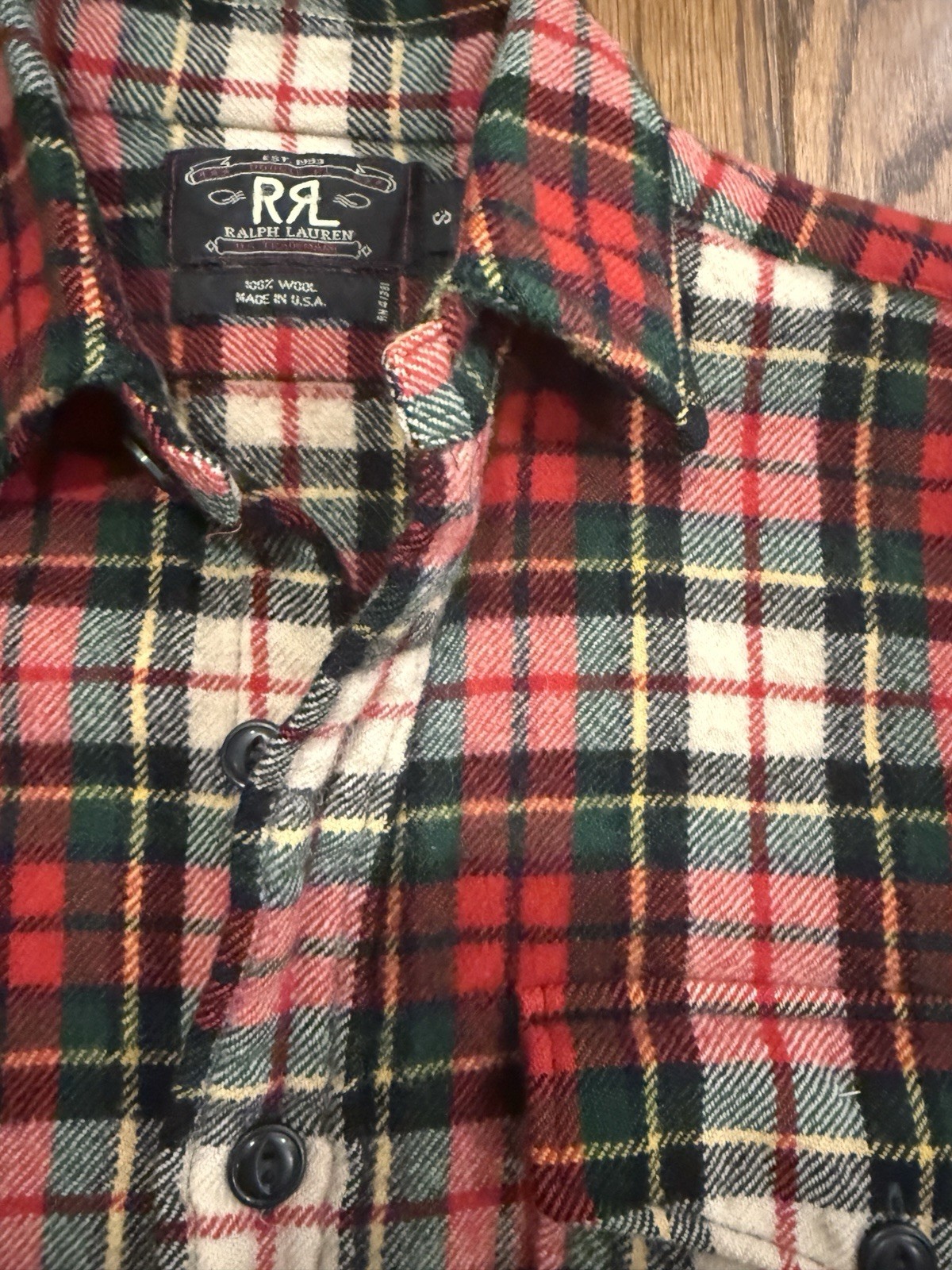 RRL Ralph Lauren Double RL 100% Wool Plaid Work Shirt S Made USA Tartan FW