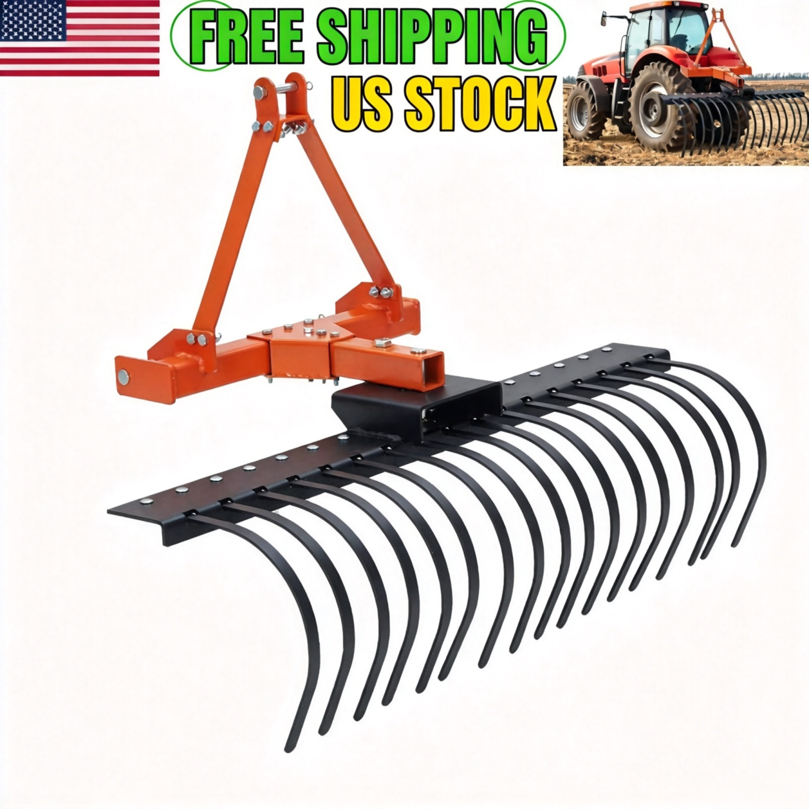 3 Point Landscape Rake Pull Behind Tractor Rake 3 Point Hitch Attachme 50 Inches