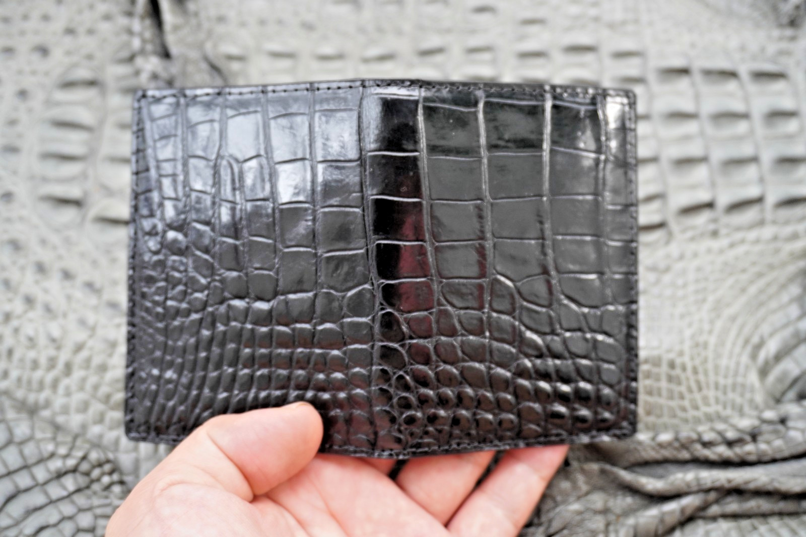 DOUBLE SIDE Genuine Crocodile Leather Credit Card Holder Leather Skin Black #K20