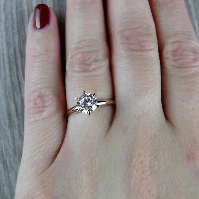 Real Moissanite 2Ct Round Cut Solitaire Wedding Ring 14K Yellow Gold Plated