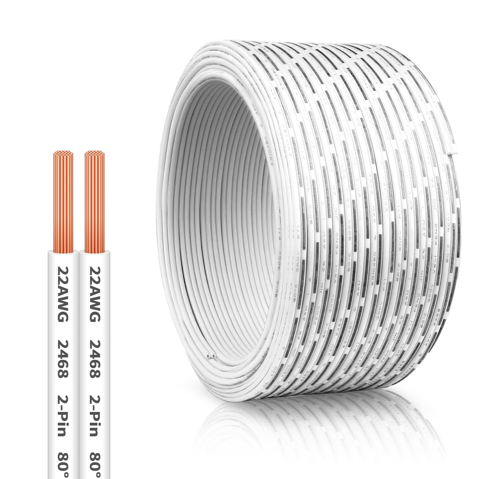100 FT 22 AWG 2-Pin Universal Garage Door Wire, 2-Conductor Bell Wire for Gar...