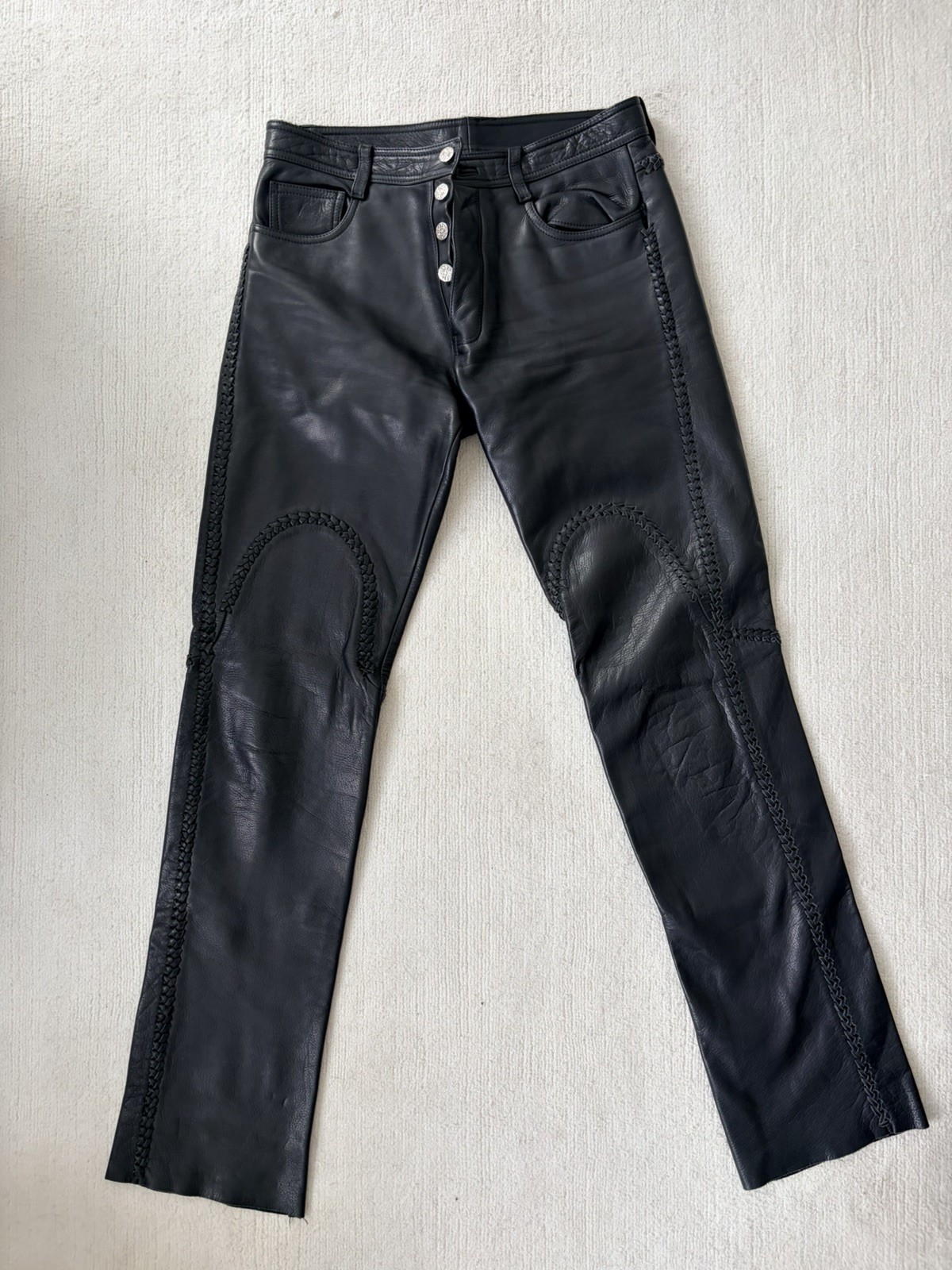Custom Marc Bellan Paris Black Vintage Leather Pants Men’s 32 Rock Star Biker