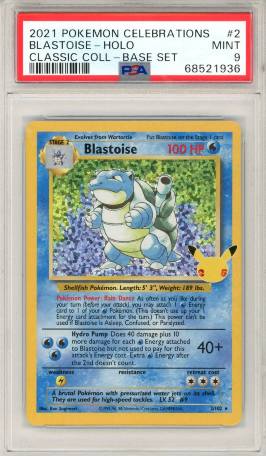2021 Pokemon Celebrations Classic Collection Blastoise #2 PSA 9 MINT