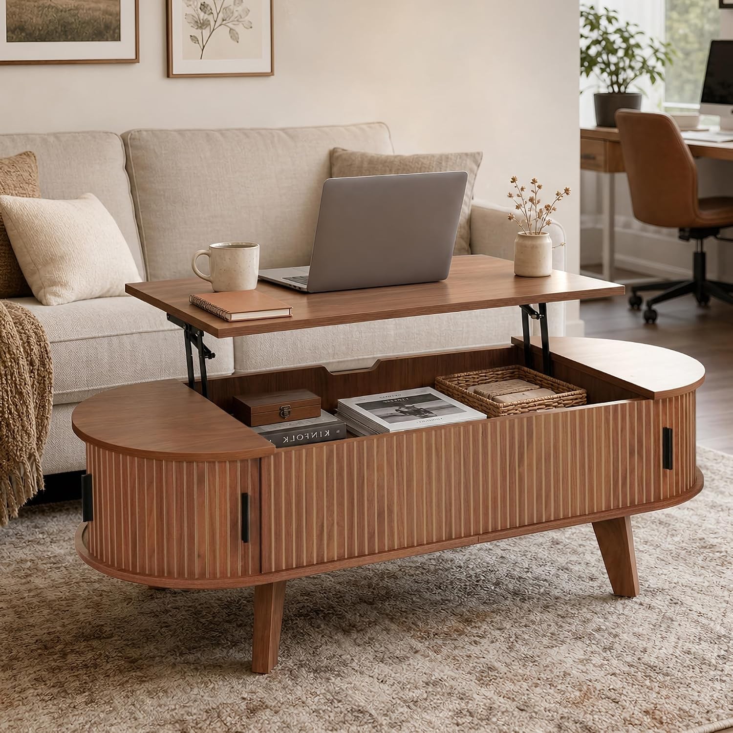 Oval Lift Top Coffee Table with Storage, 47.2\