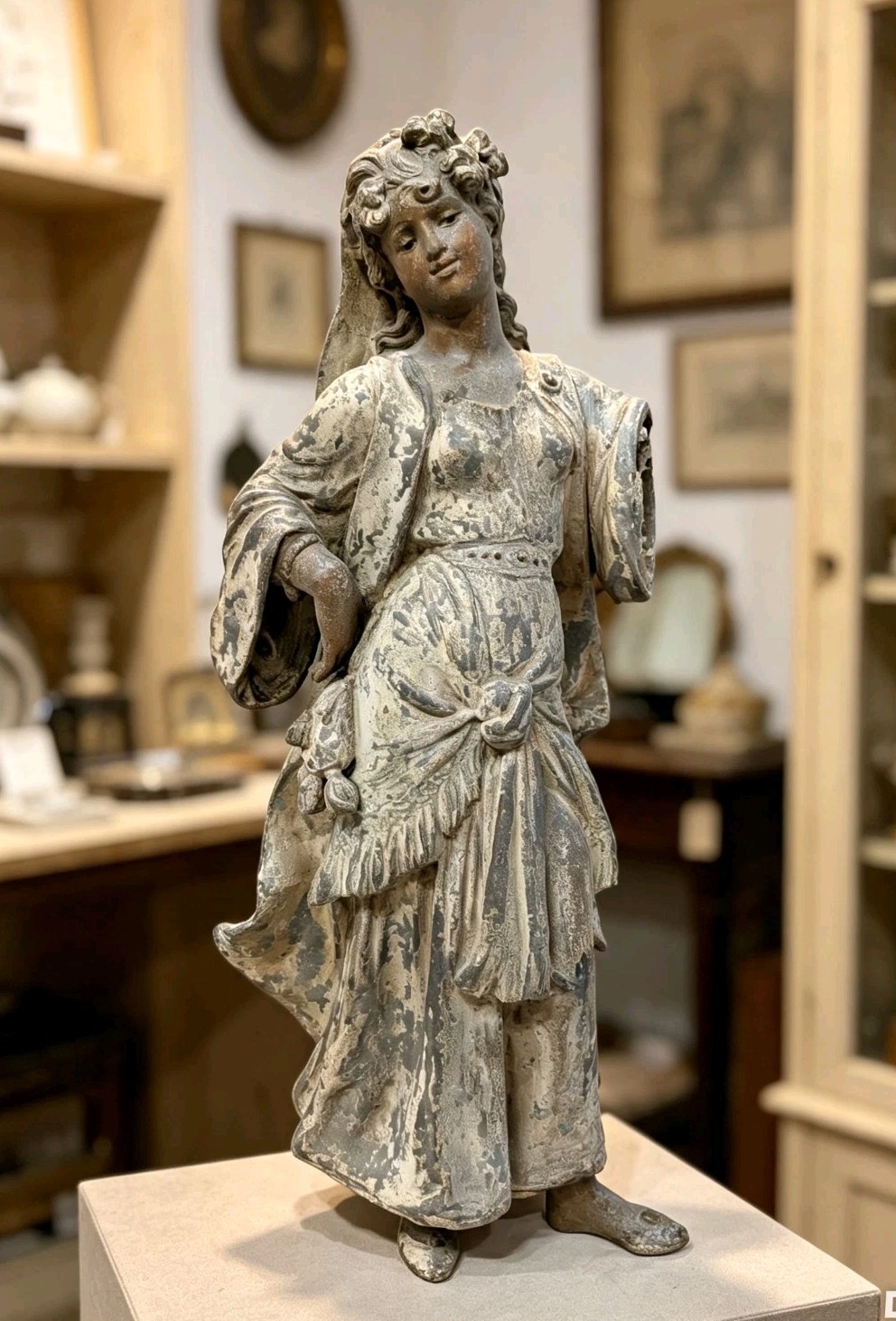 Antique French Late 19th Century Spelter Neoclassical Female Figurine 16