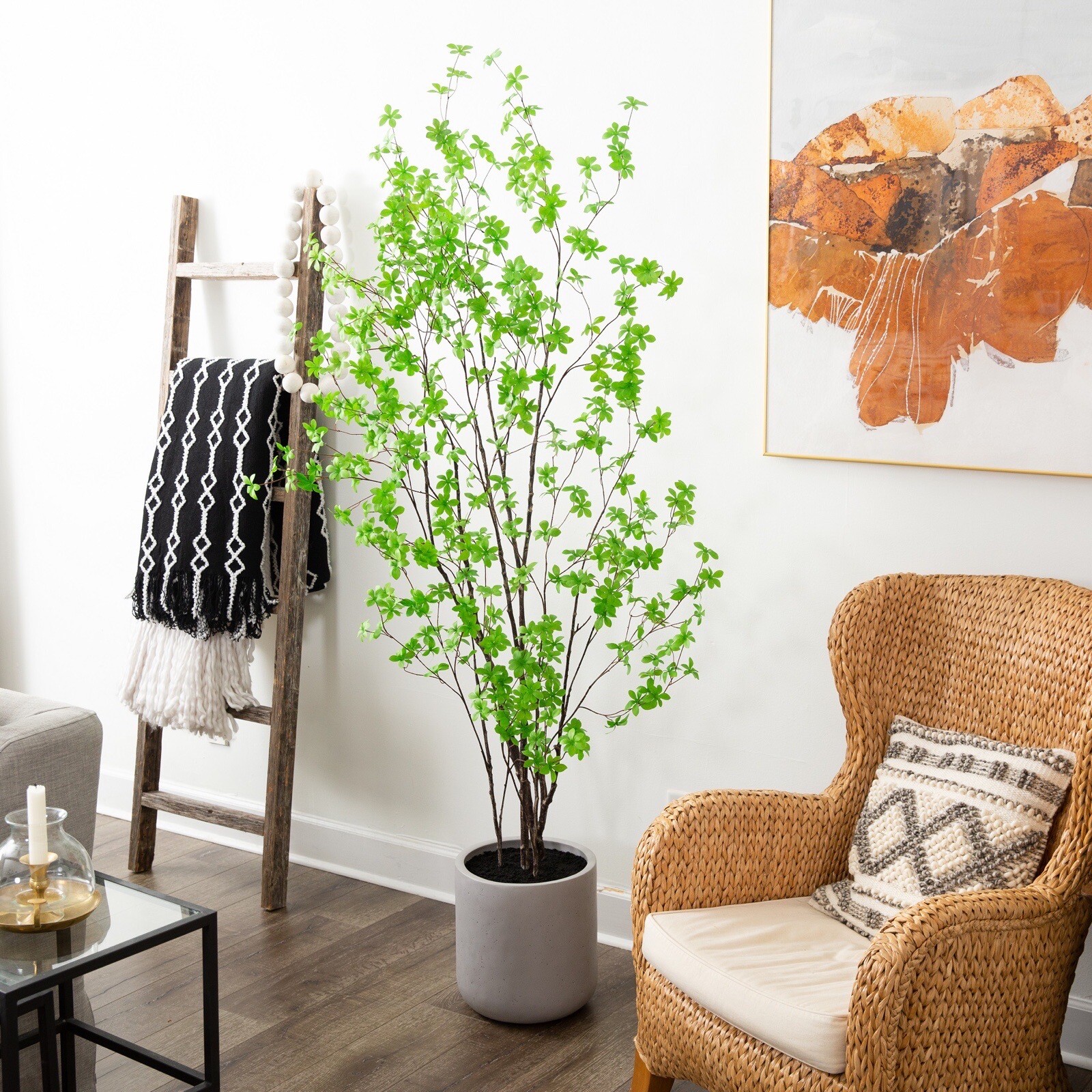 7’ Artificial Enkianthus Tree with Stone Planter Home Decor. Retail $549