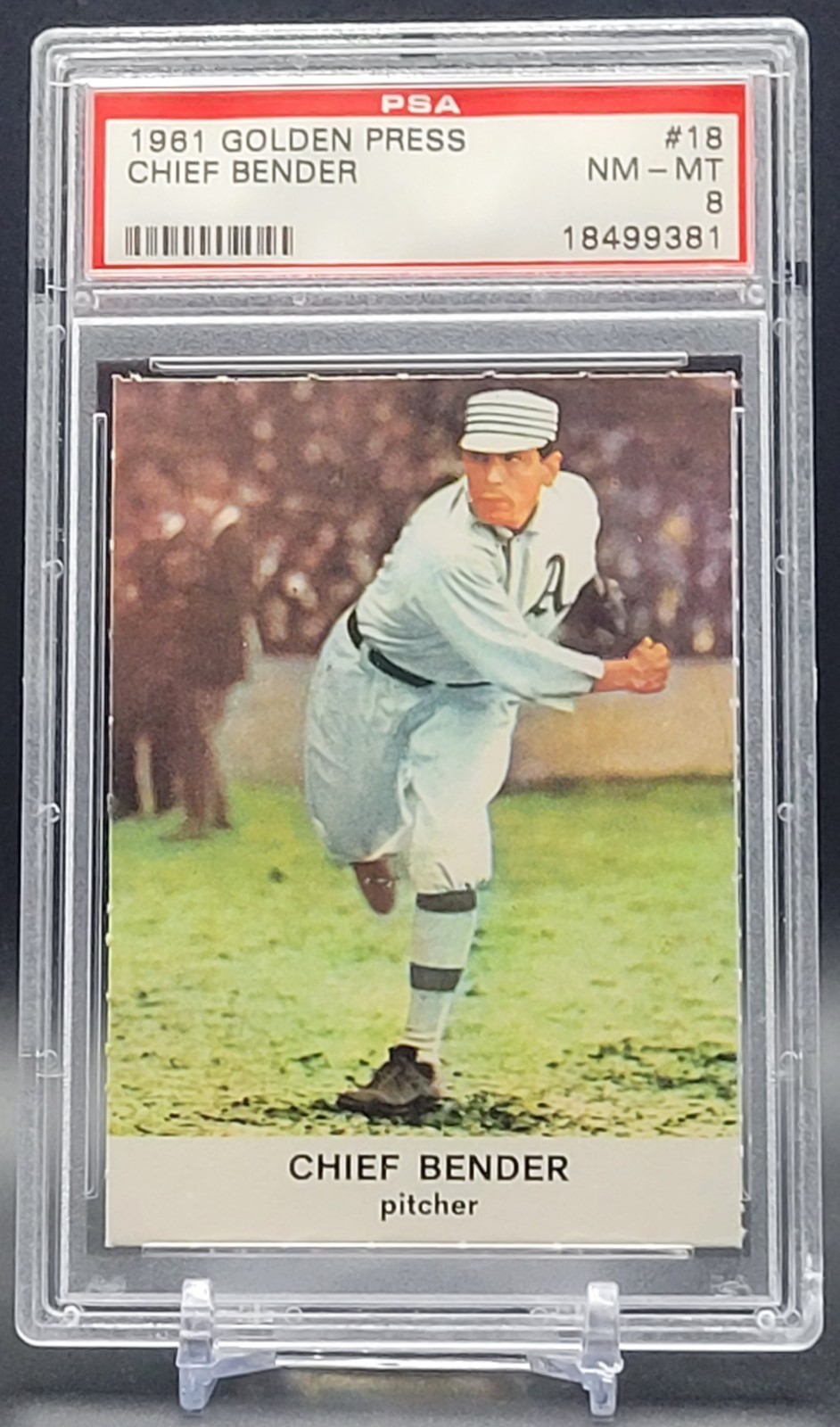 🔥1961 Golden Press ⚾️#18 CHIEF BENDER Philadelphia A\'s PSA 8 NM-MT HOF Legend🌟