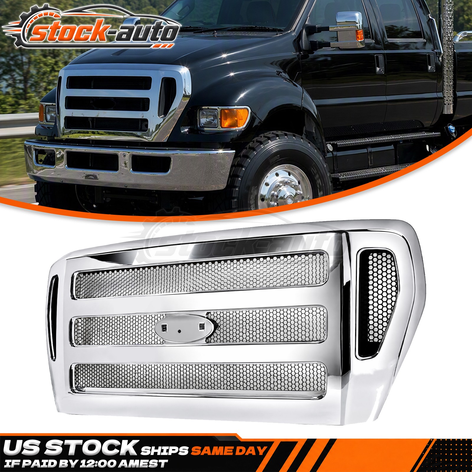 For 2004-2015 Ford F-650 F650 F-750 Chassis Front Upper Grille Chrome Grill  New