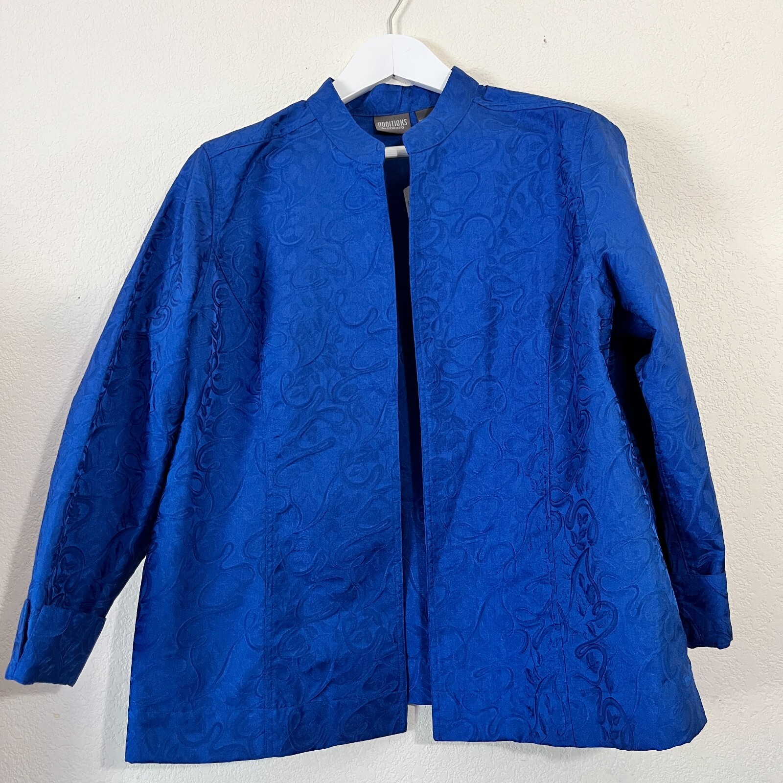 Additions by Chico\'s Womens Jacquard Pattern Blue Blazer Jacket Size 3 Casual