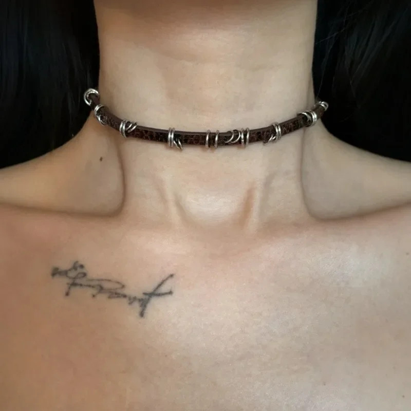 Vintage Irregular Metal Circle Leather Necklace Choker Gothic Collar Jewelry Vintage Irregular Metal Circle Leather Necklace Choker Gothic Collar Jewelry