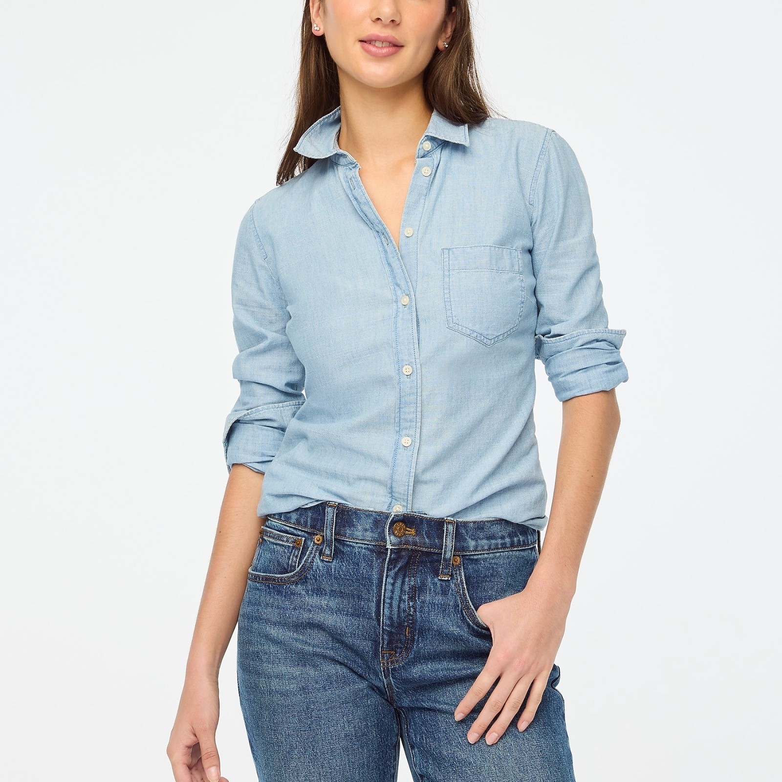 NWT J.Crew Factory M Chambray Shirt in Signature Fit 100% Cotton Collared Blue