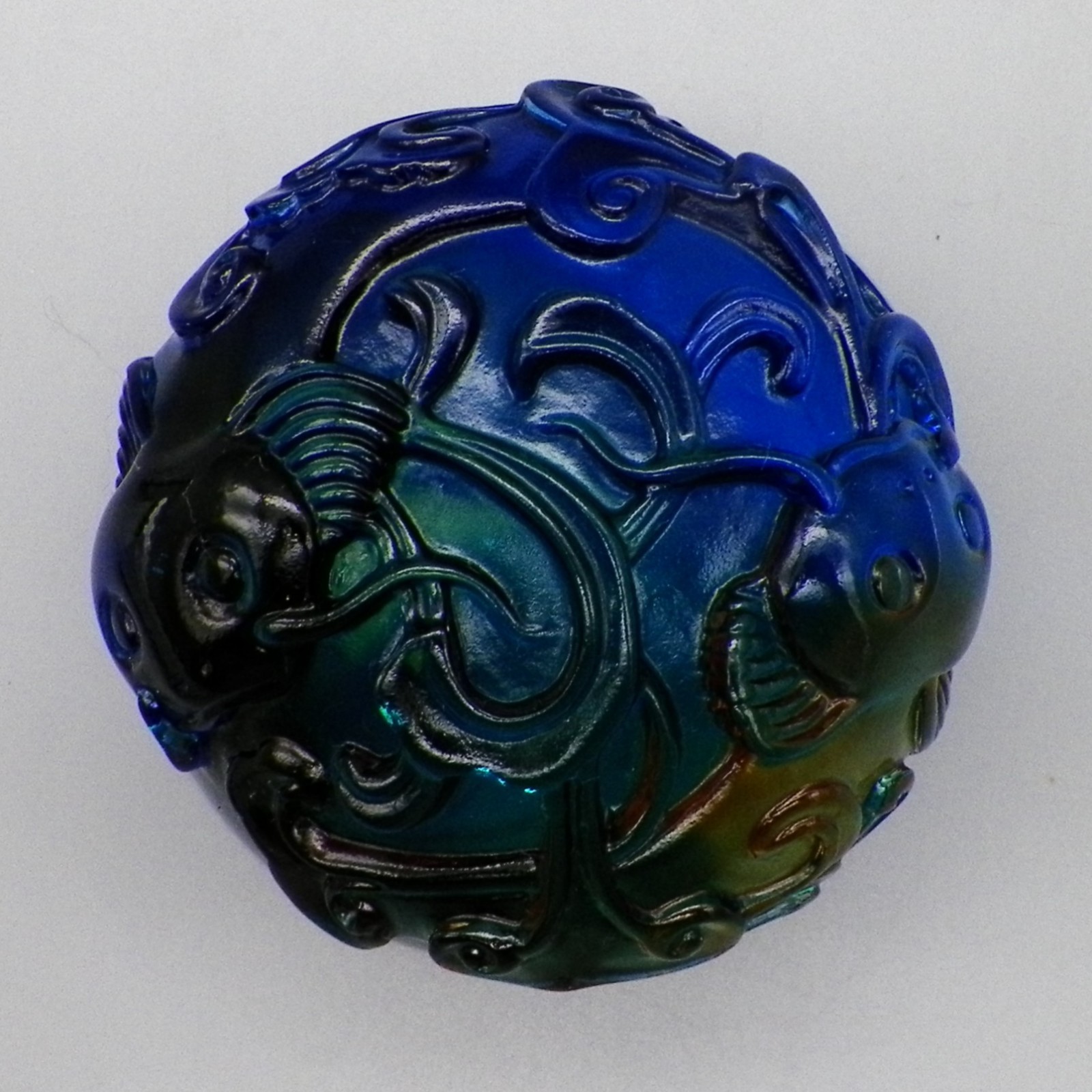 Tittot Liuli Art Glass Koi Fish Paperweight Cobalt Blue Oxide 2002 Signed Number