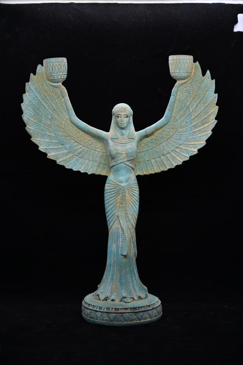 Ancient Egyptian Antiques Goddess Isis Statue Wings of Protection Figurine