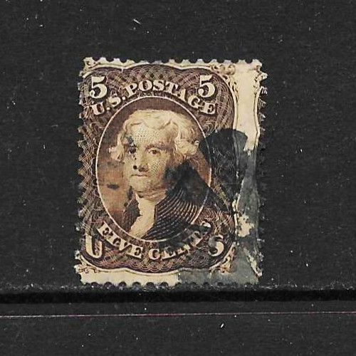 US Scott #76 Jefferson 5-cent, Used, brown, VG centering, Filler