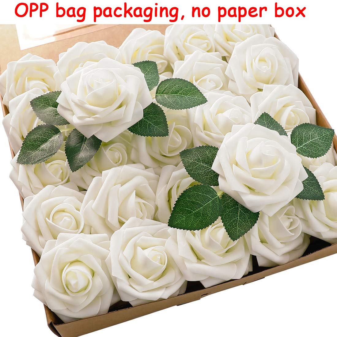 25pcs Artificial Flowers, Fake Flowers Roses W/stem For DIY Wedding Bouquets Cen