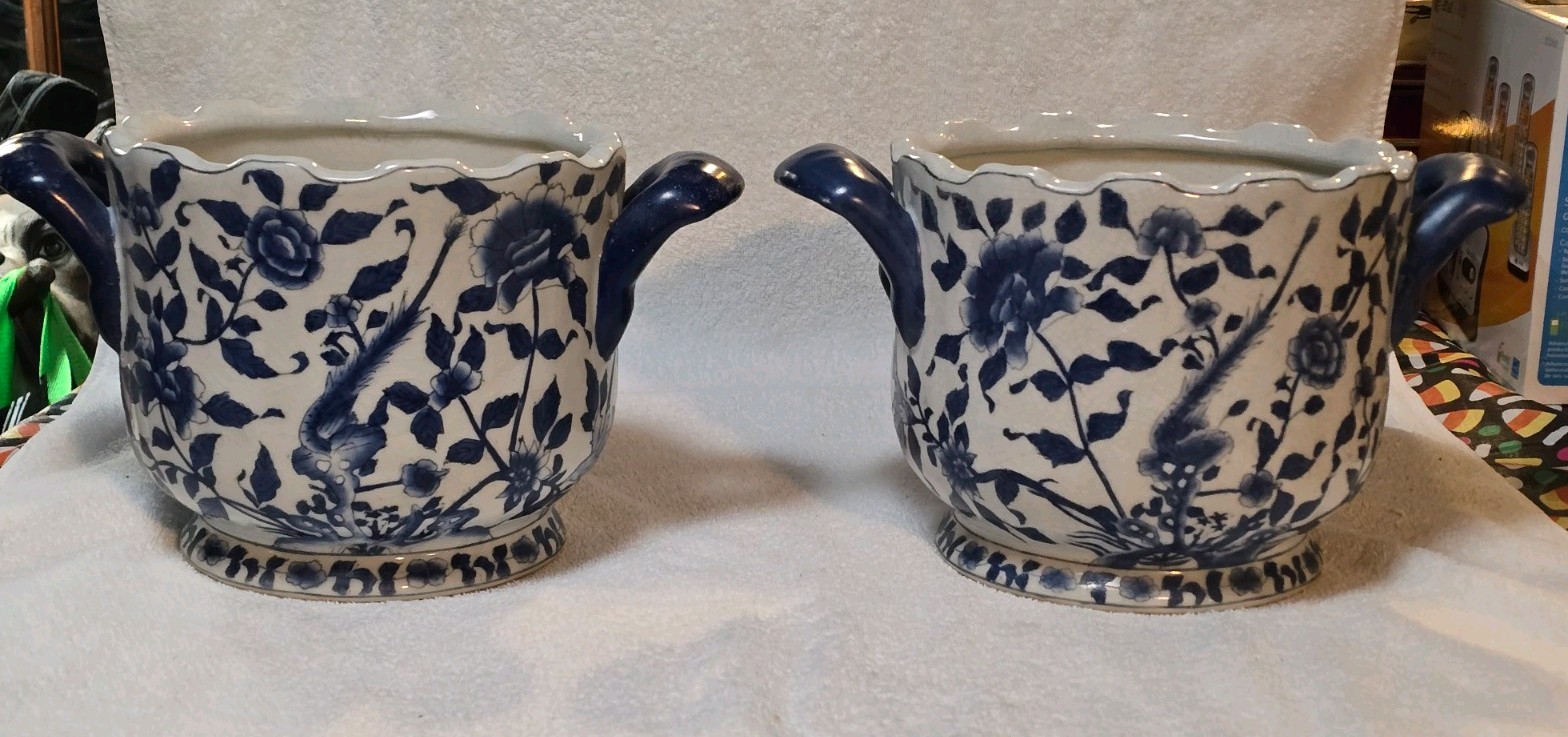 Stunning Matching Pair of Vintage United Wilson JUWC Handled Porcelain Planters Stunning Matching Pair of Vintage United Wilson JUWC Handled Porcelain Planters