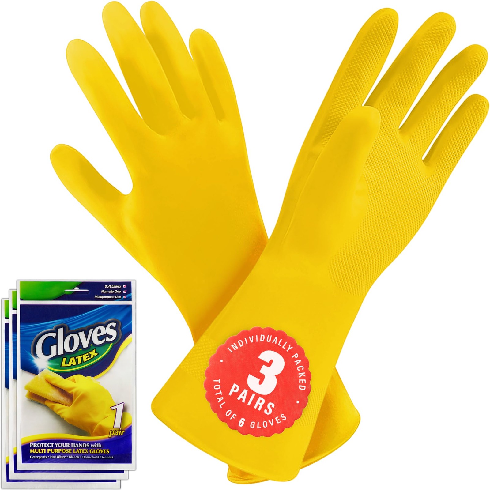 3/6 Pairs Cleaning Gloves Reusable Natural Rubber Dish Gloves Nonslip Gloves For
