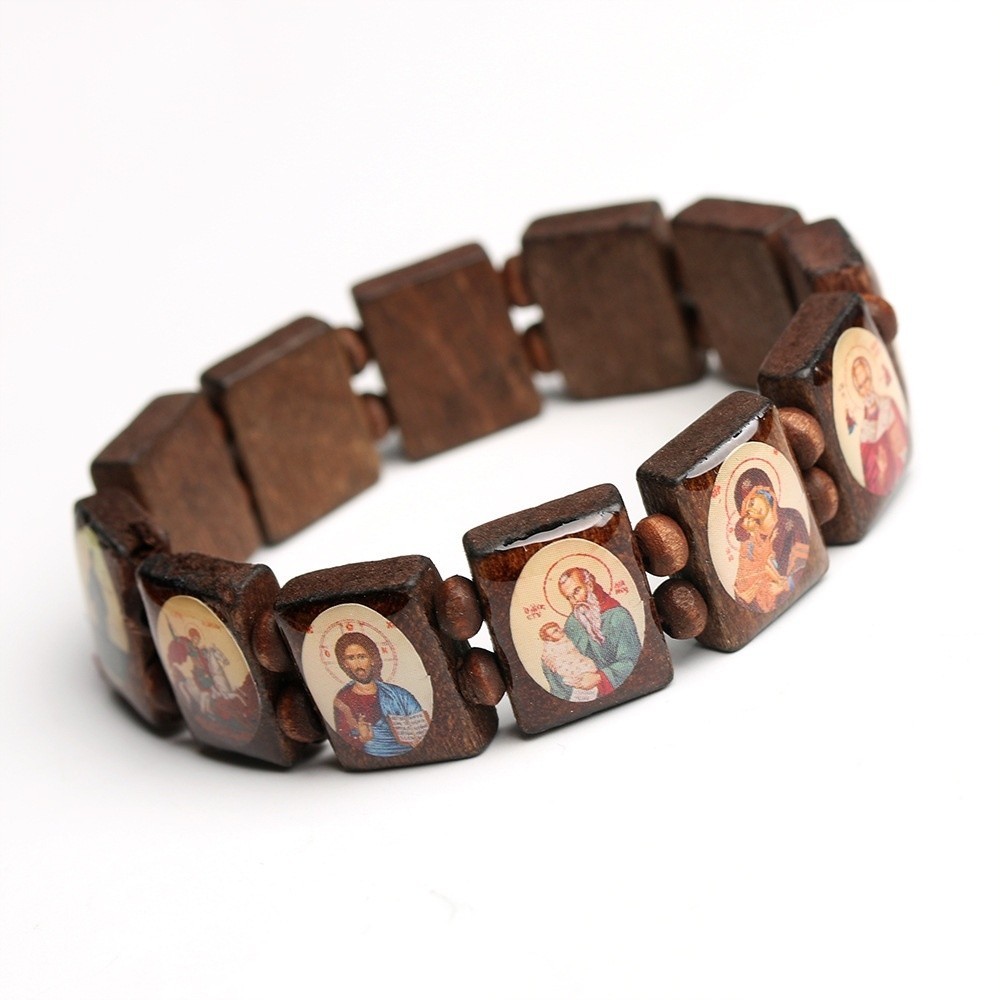 Orthodox Christian Icon Wooden Prayer Bracelet -Brown or Black -NEW