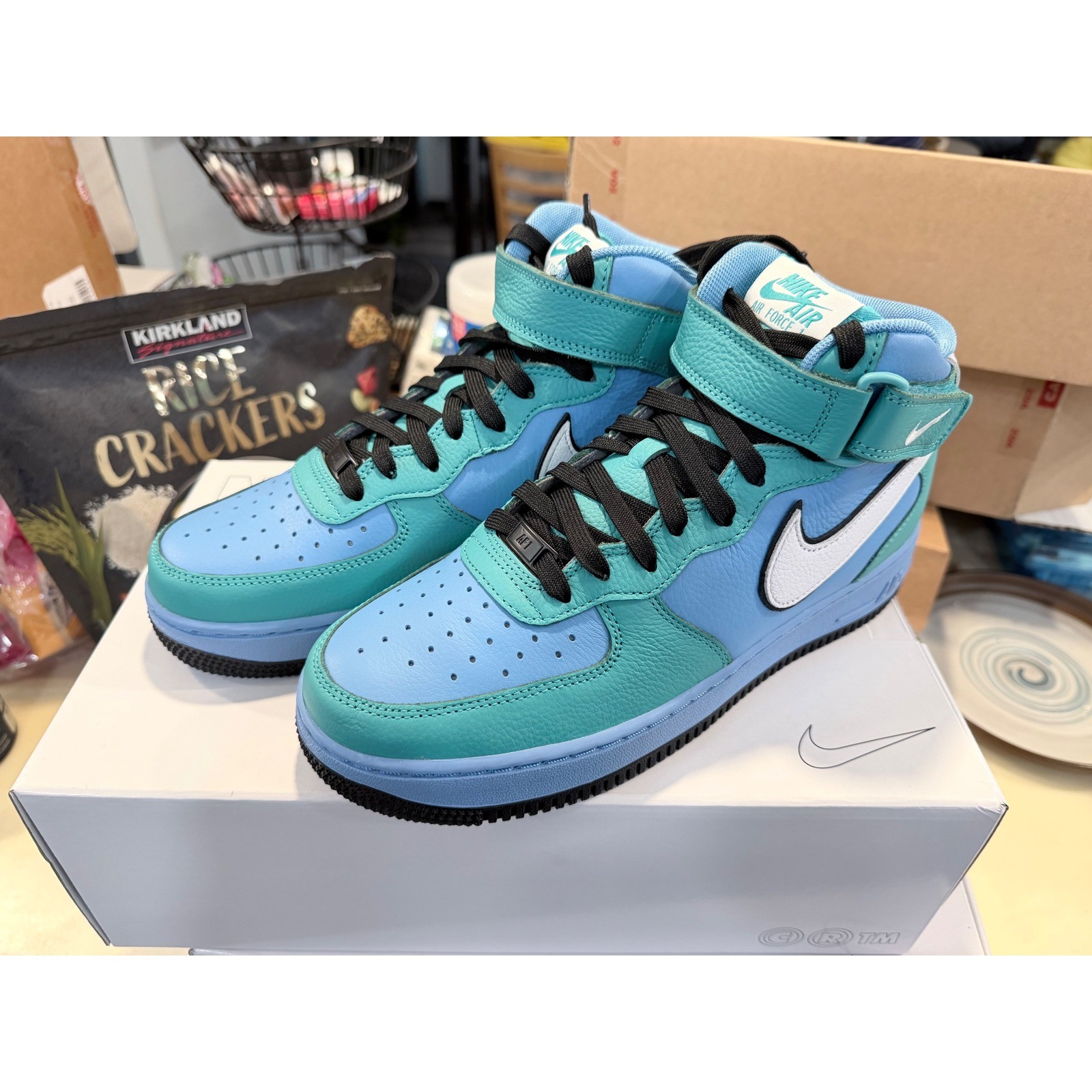 Nike Air Force 1 Mid By You Custom Mens 8 Womens 9.5 Blue Teal White AF1 New