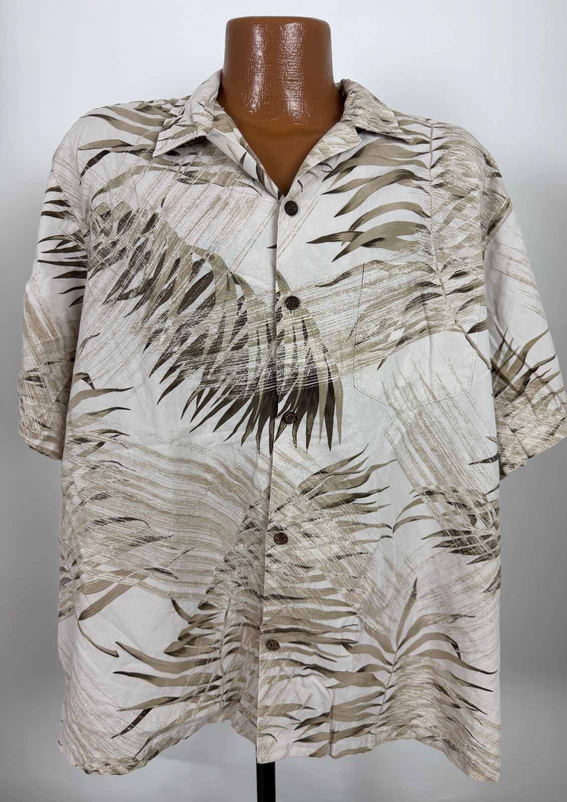 Vintage Kalaheo Hawaiian Shirt Men XXL Palm Frond Beige Resort Luau Cotton USA