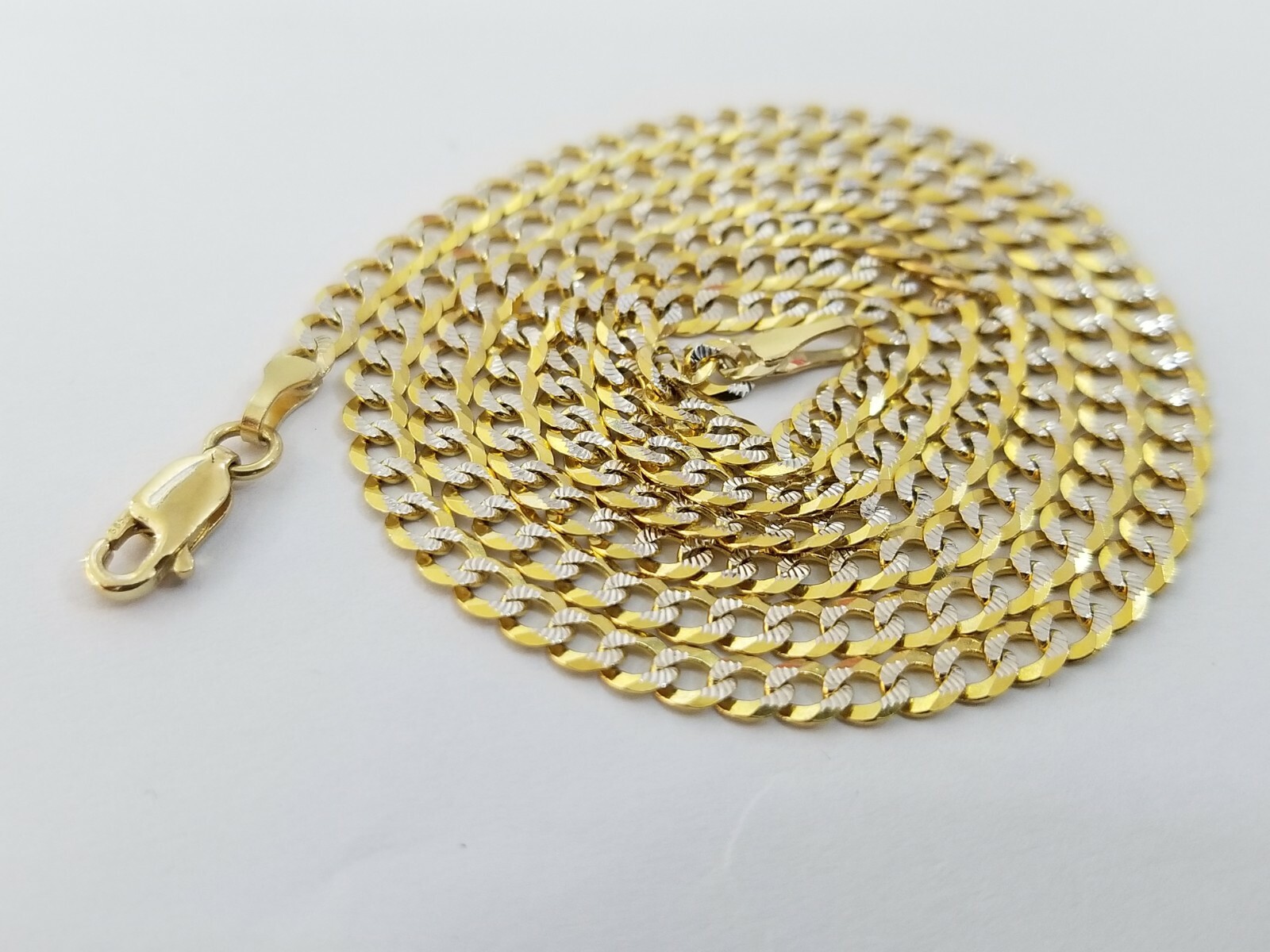 10KT Solid Yellow Gold Cuban Link 4mm Chain Diamond Cut 16\