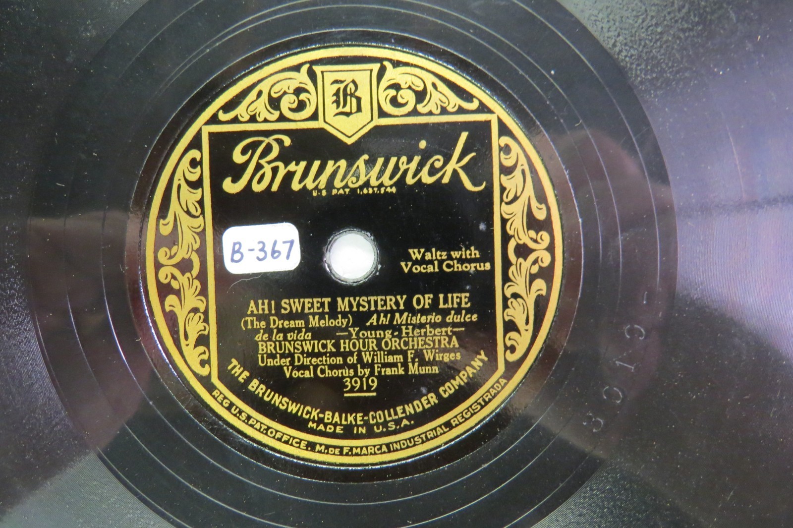 Brunswick Hour Orch. - BRUNSWICK 3919 - Ah Sweet Mystery of Life