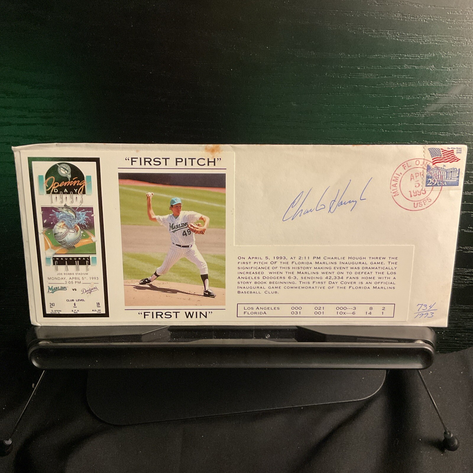 Charles Hough Autographed First Pitch First Game Of Florida Marlins Authentic