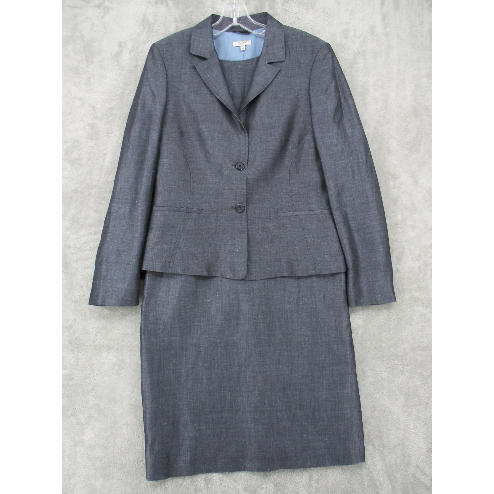 Santorelli Jacket Dress Suit Women 10 Erika Luna Linen Blend Quiet Luxury Blue