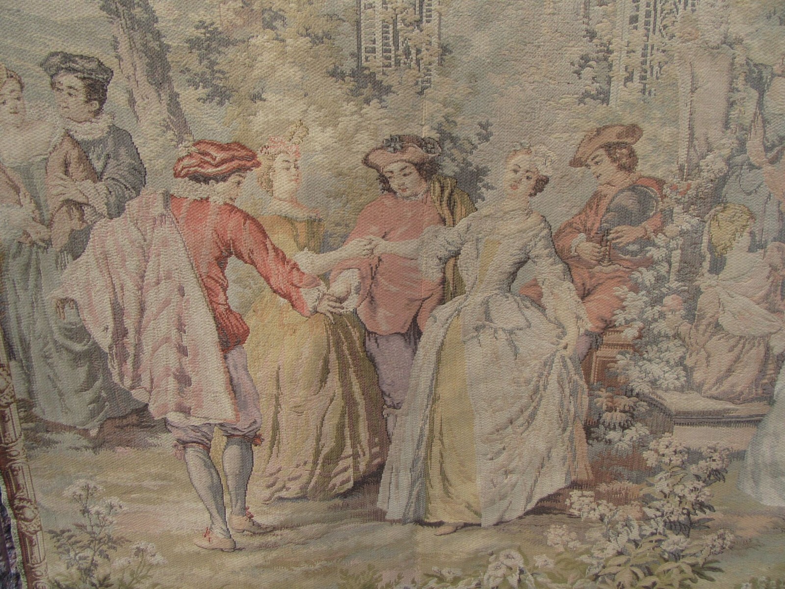 Early 1900s FAMCO French Wall Tapestry Art Work Linen Frieze ~Cherubs Hiding Man Early 1900s FAMCO French Wall Tapestry Art Work Linen Frieze ~Cherubs Hiding Man
