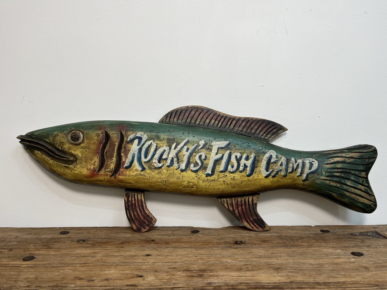 Large Hand Carved Wooden Fish Sign