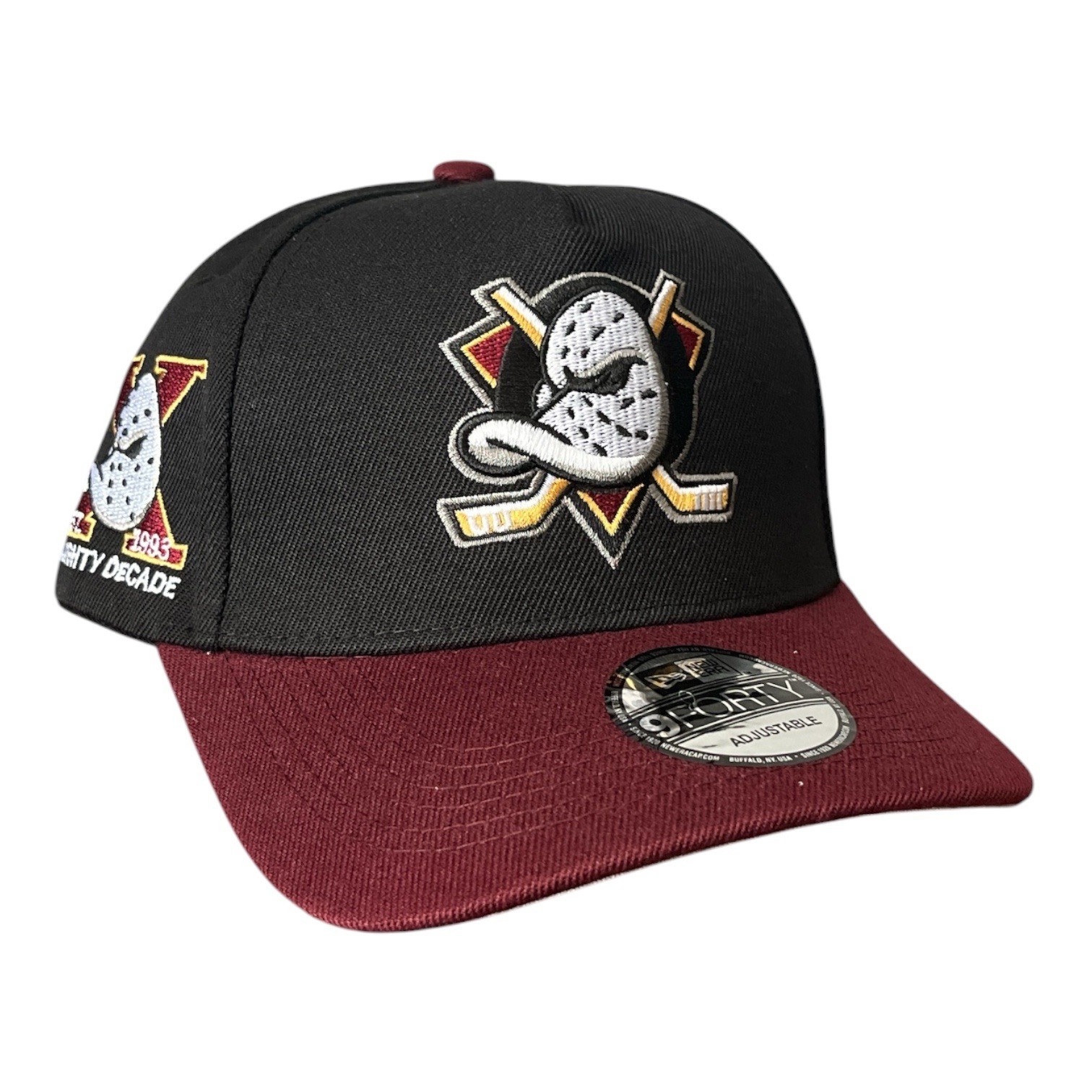 Anaheim Ducks 9Forty New Era Hat Snapback Black & Maroon Mighty Decade Patch