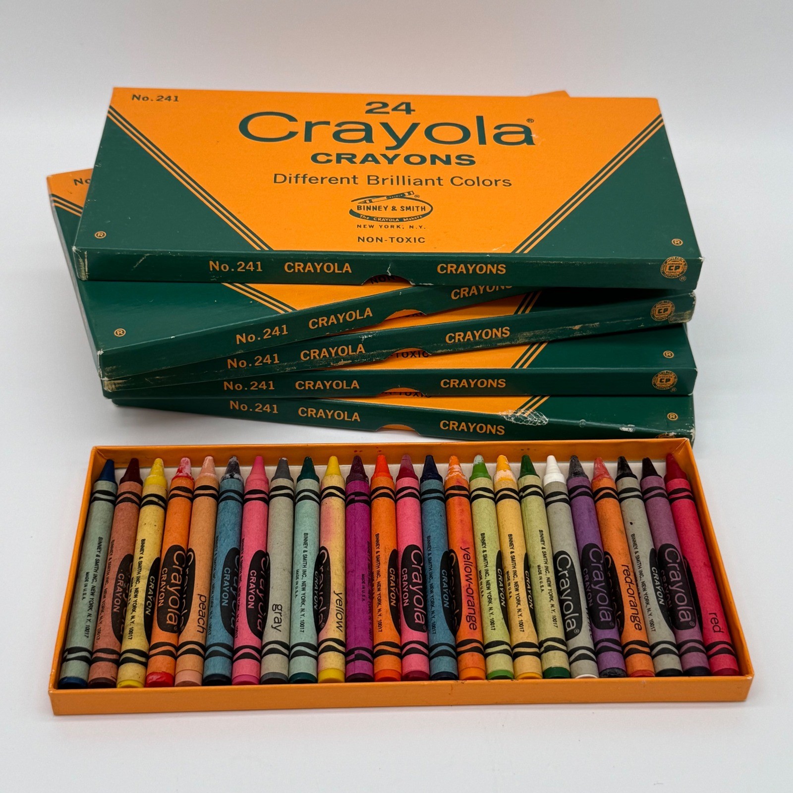 Vintage 1960s Crayola No 241 Flat Box 24 Crayon Set Lot of 5 Binney & Smith NOS