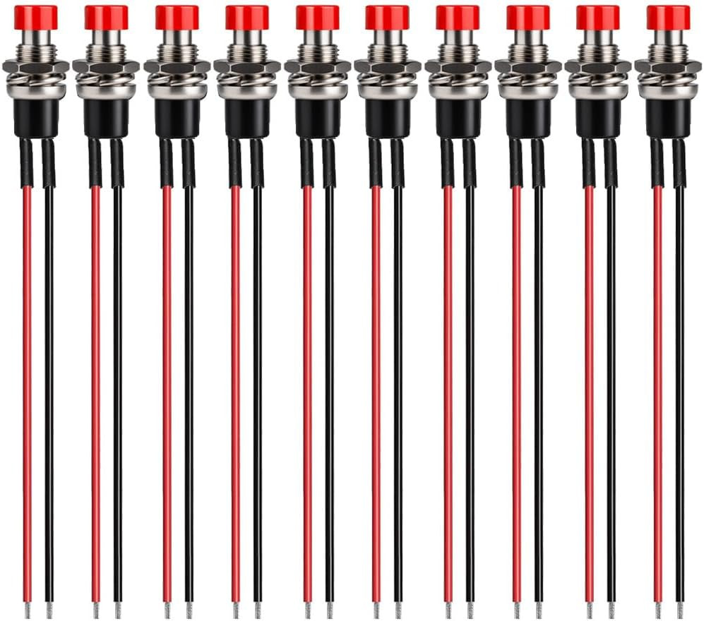 10Pcs 7Mm 3V-6V-12V-24V-230V/1A Prewired Mini Momentary Push