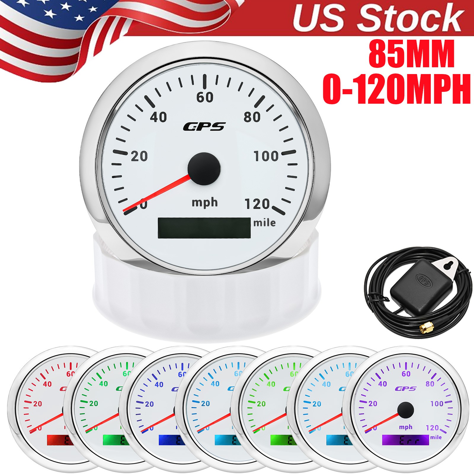 85mm White GPS Speedometer 0-120MPH Gauge Waterproof for Motorcycles Boat Car US 85mm White GPS Speedometer 0-120MPH Gauge Waterproof for Motorcycles Boat Car US