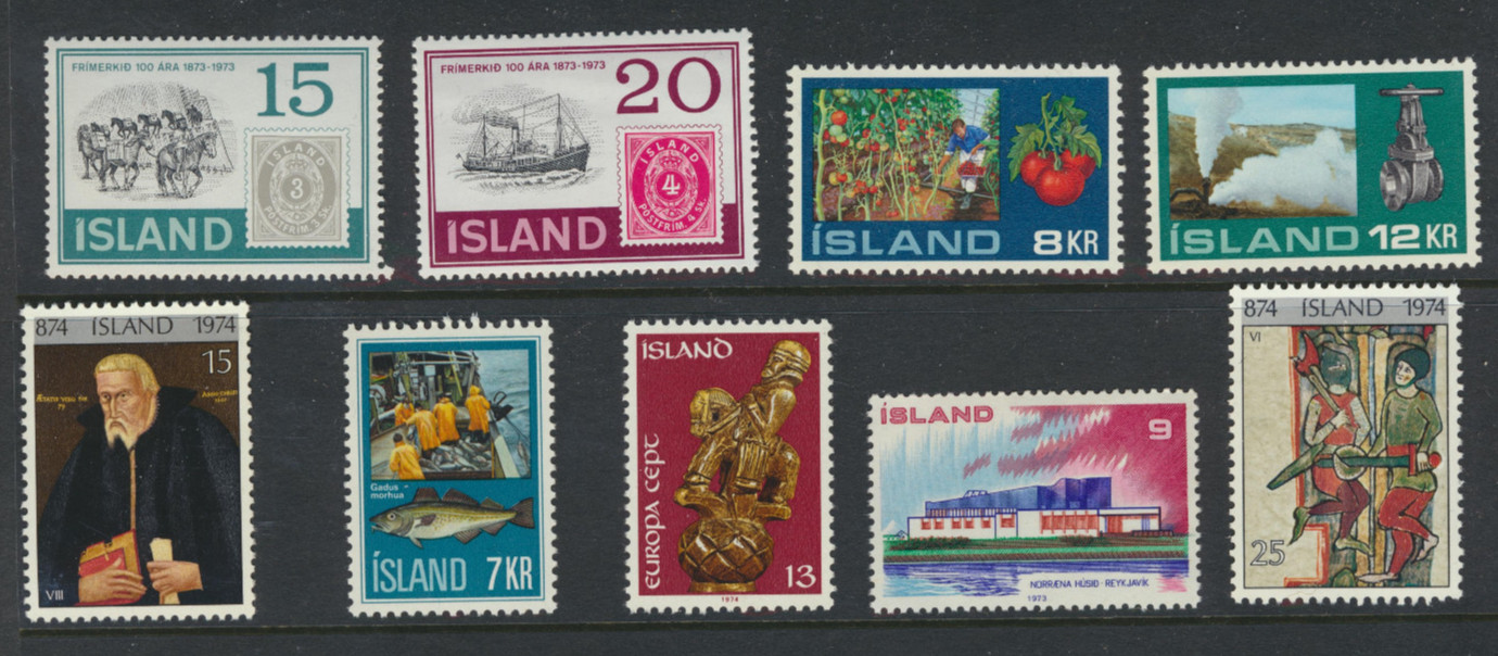Iceland 9 Different Mint Never Hinged commemorative stamps