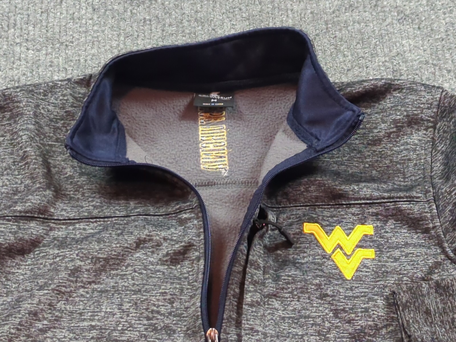 West Virginia Mountaineers Jacket Mens Medium Gray Blue Full Zip WVU