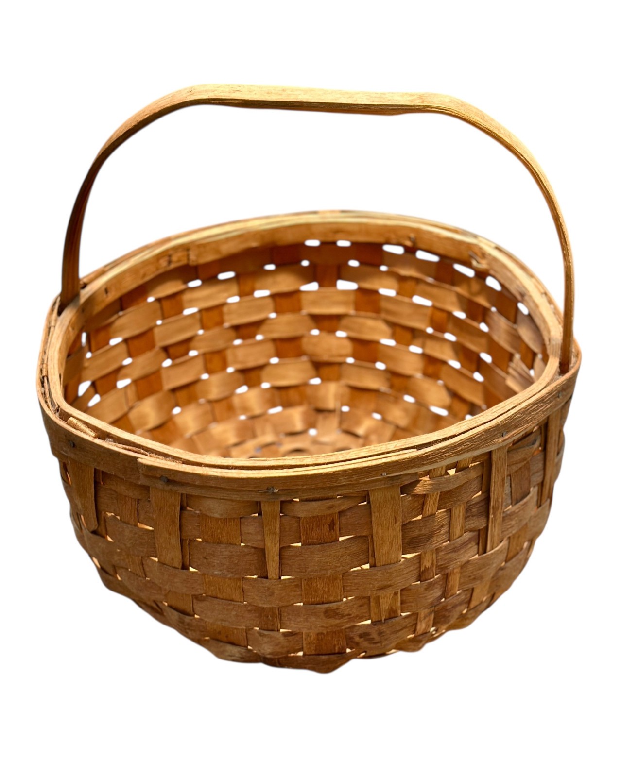 Lg Antique American Splint Gathering Basket Primitive Harvest Farmhouse 16