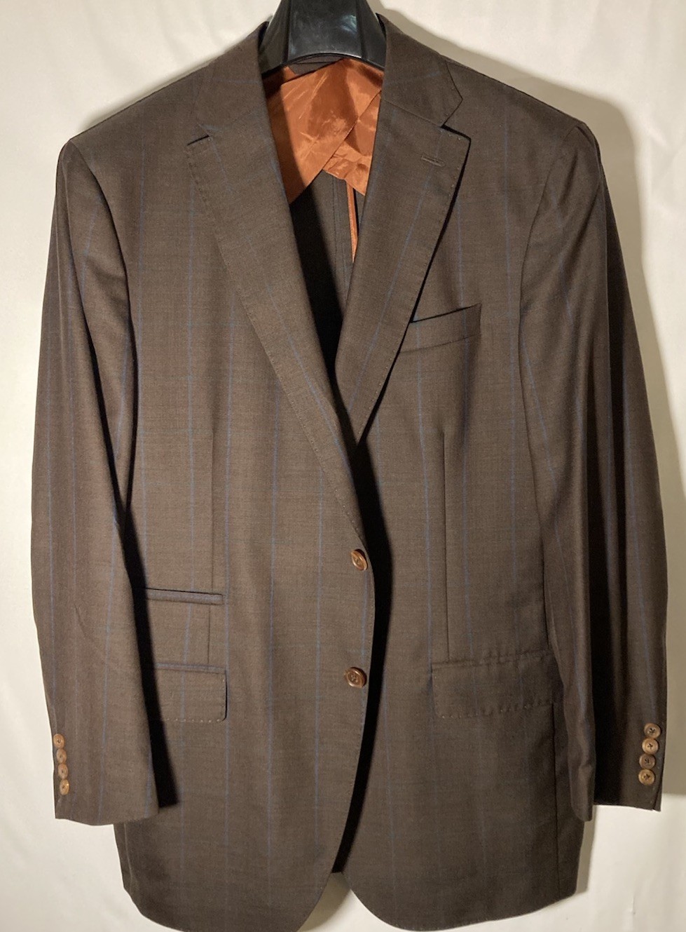 LUCIANO BARBERA Wool/Silk Blazer-Brown-Windowpane-Horn Buttons-Sz 44-Italy-MINT
