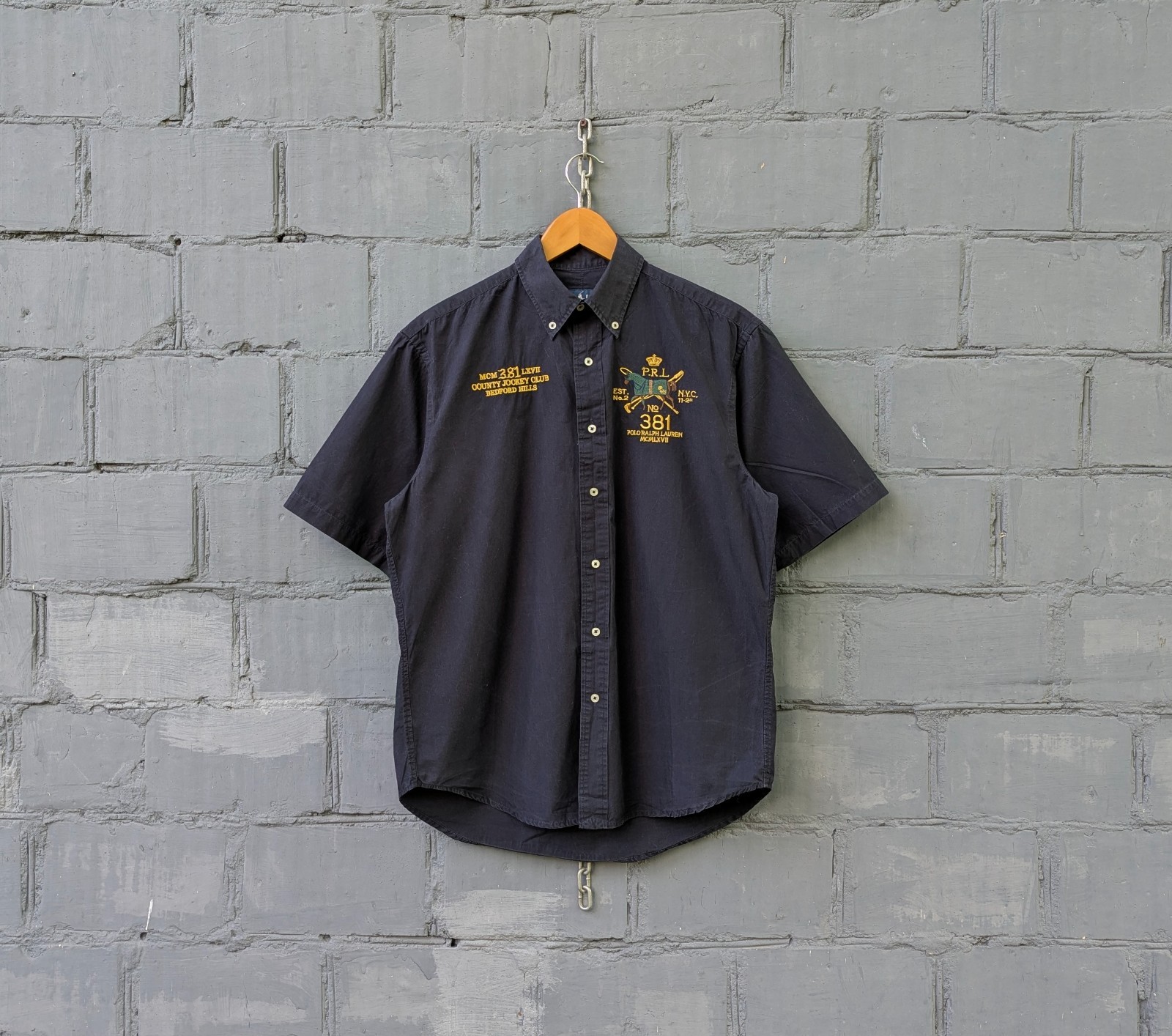 VINTAGE Polo Ralph Lauren Shirt Shortsleeved Big Pony Rugby Black Size L Men’s